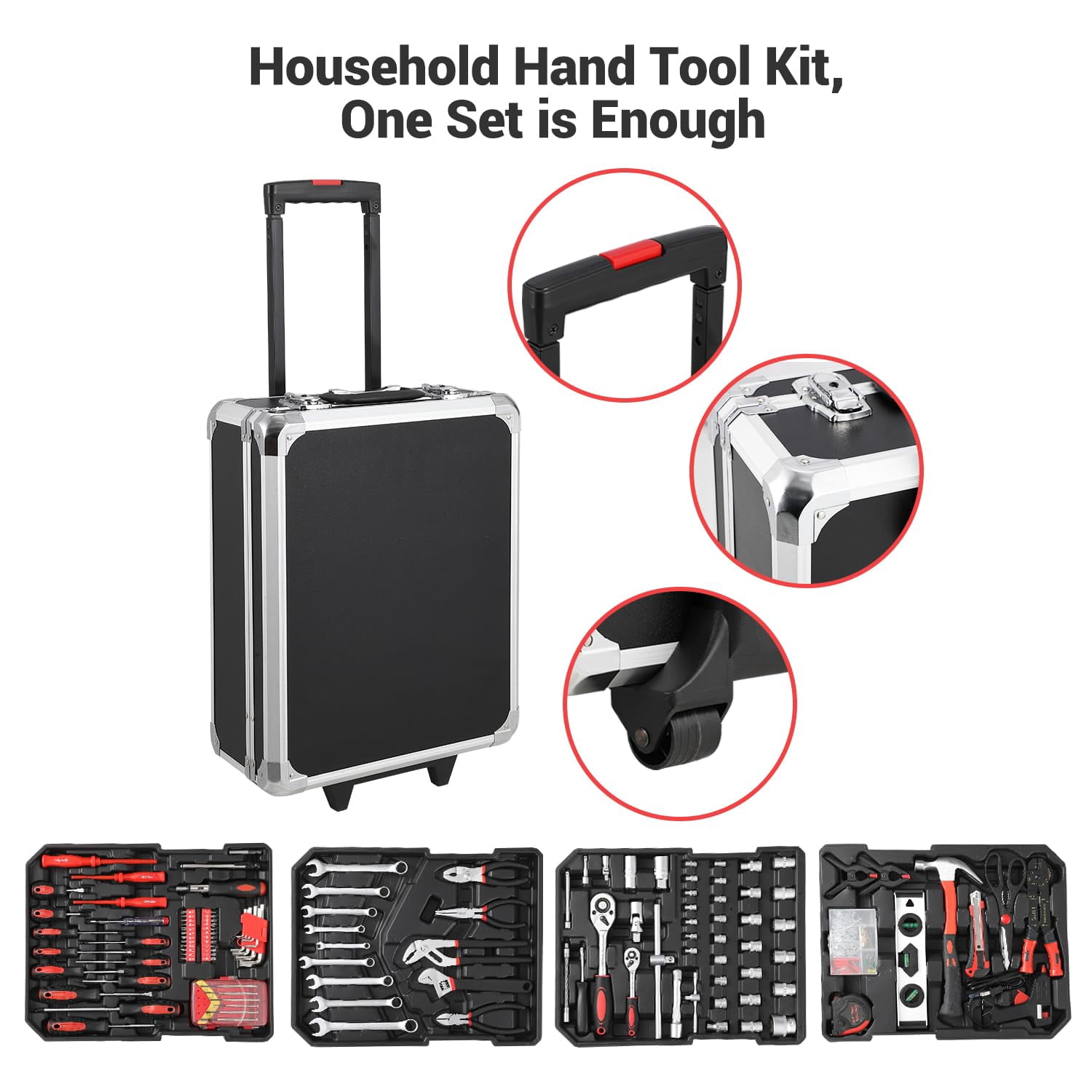 800 Piece Tool Sets for Men, Tool Box with Tools, Tool Kit with Rolling Tool Box, Complete Tool Box Set, Household Tool Set, Aluminum Trolley Case Tool Sets, Gift on Father's Day