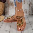 thumbnail image 1 of Sandalias con decoración de cadena metálica para mujer, zapatos deslizantes planos con punta cuadrada de color sólido, zapatos cómodos de verano, 1 of 4