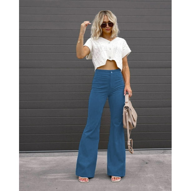 Pantalones elegantes de pana de color liso de otoño para mujer, pantalones micro, pantalones casuales de cintura alta