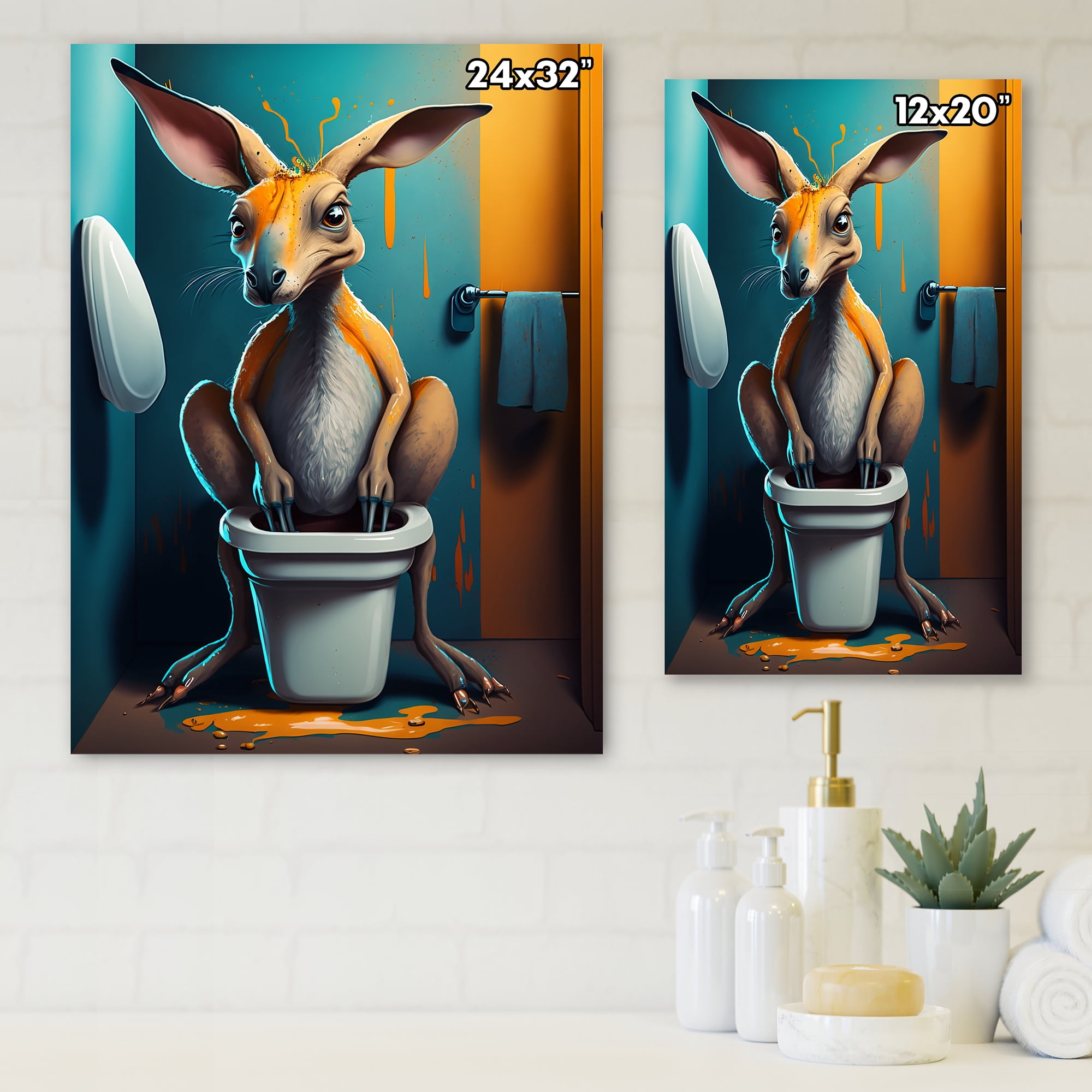 Designart Kangoroo In Toilet Canvas Wall Art