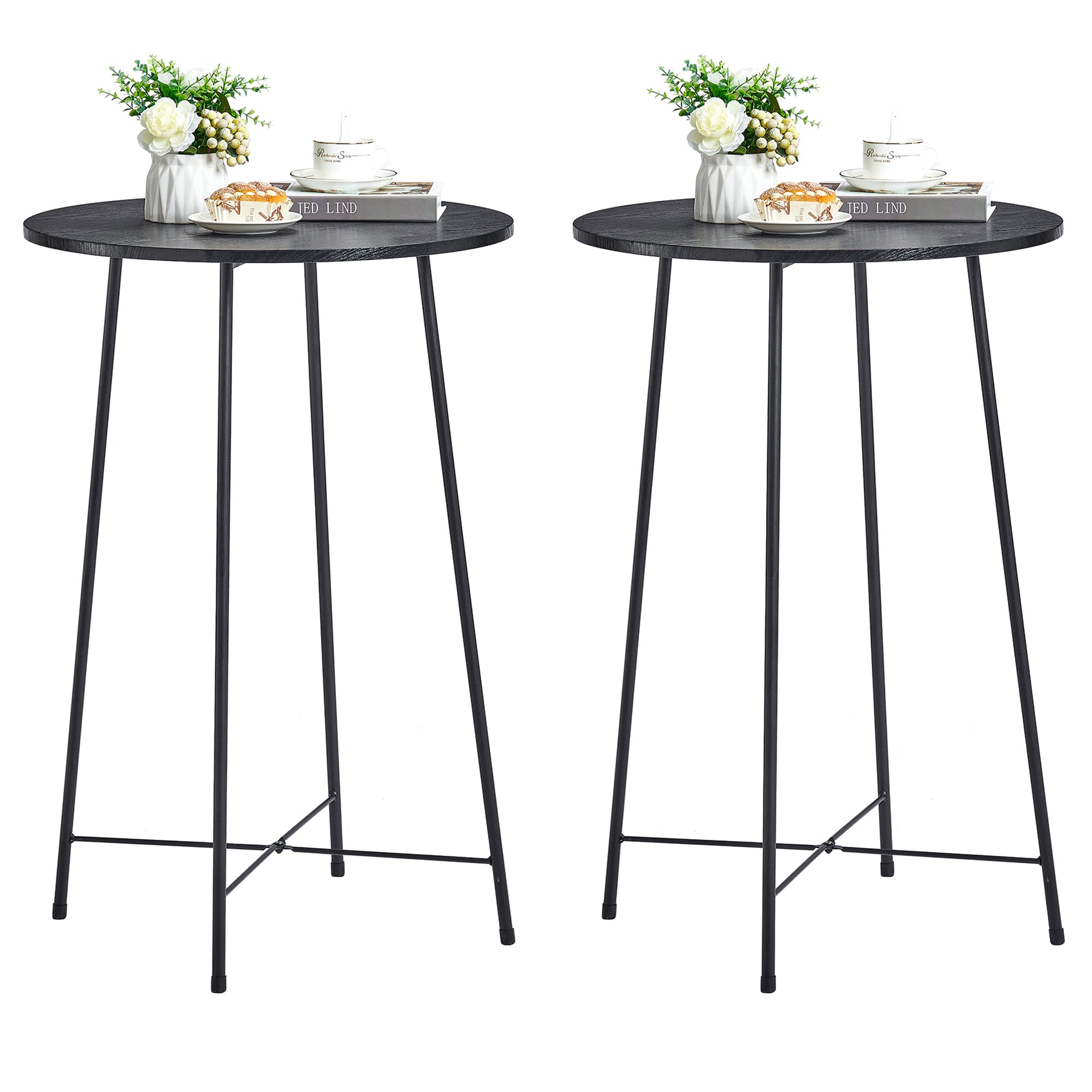 VECELO (Set of 2) 35.4" Height Round Bar Table, Wood Top Bistro Pub