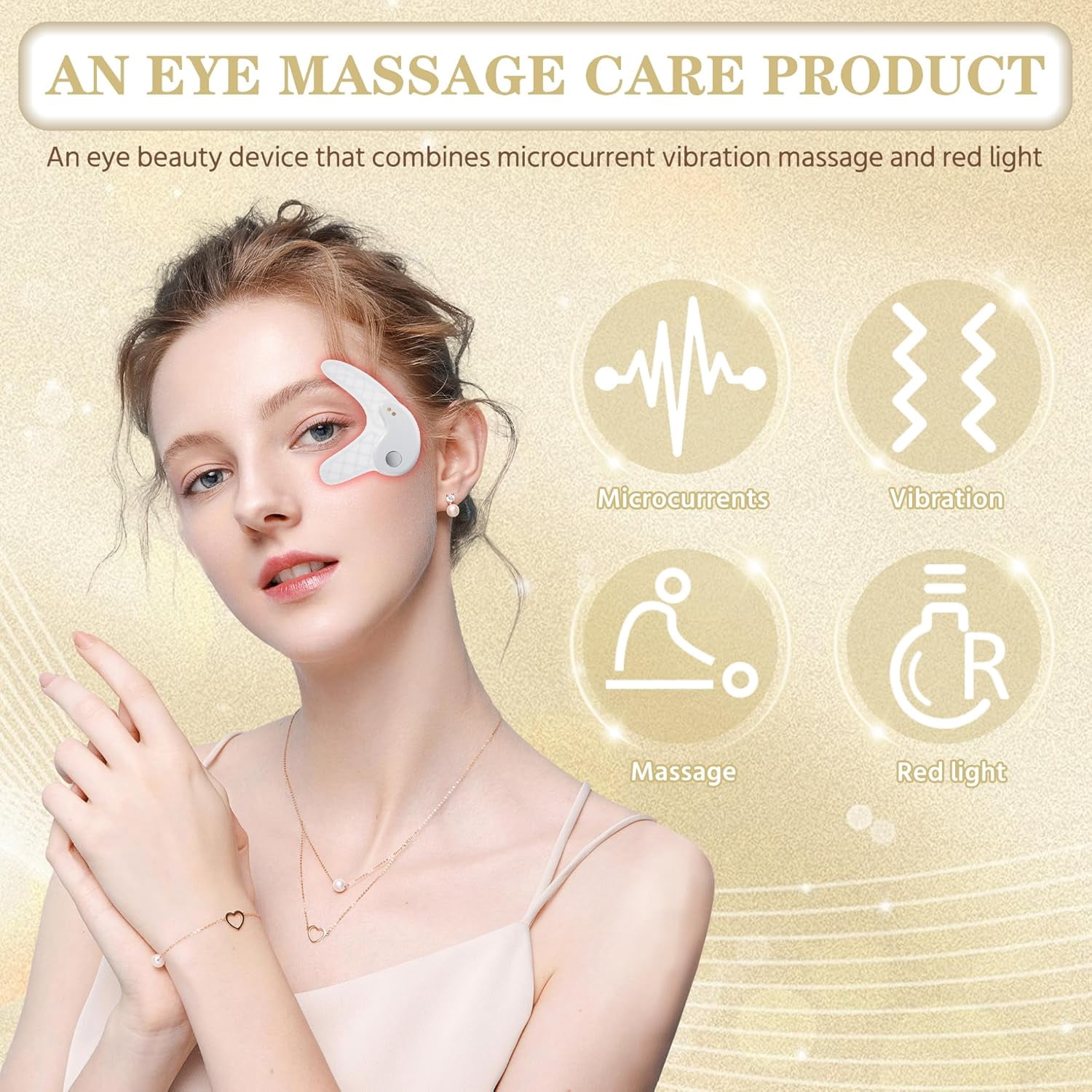 Under Eyes Face Red Light Therapy Massager, Eye Led Red Light Beauty Device Under for Reduce Dark Circles Puffiness Wrinkles Relax Eye Strain