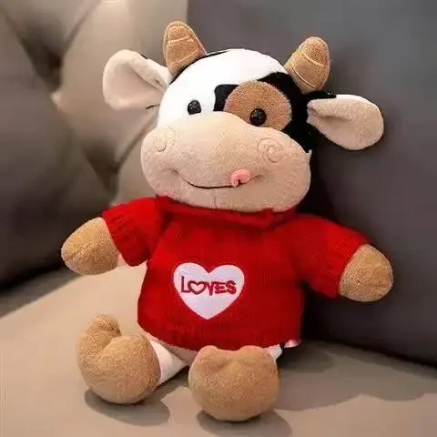 26CM Kawaii leche vaca juguetes de peluche almohada simulación suéter vaca peluche muñeca suave relleno ganado Animal muñeca regalo de cumpleaños para niñas