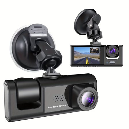 1080P Dual Surveillance Camera for Cars - Front View and Inside View with IR Night Vision  Screen and Loop Recording Function Car Recorder 1080P Large Wide Angle Triple Lens Car Recorder