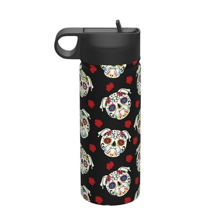 

Ocsxa PUG Print 18 oz Insulated Water Bottle With Straw Stainless Steel Sports Water Cup Flask Wide Mouth Travel Thermal Mug for Home Office or Car