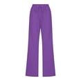 thumbnail image 6 of larppty Casual Cotton Linen Lounge Pants for Women - Plus Size Elastic Waist Lightweight Relaxed Fit Solid Trousers（Purple，L）, 6 of 6