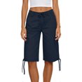 thumbnail image 4 of LEKWK Bermuda Jean Shorts for Women Knee Length High Waisted Casual Denim Shorts Drawstring Side Tie Long Jorts with Pockets Summer Fashion Daily Streetwear, 4 of 7