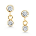thumbnail image 2 of Gem Stone King 14K Yellow Gold White Moissanite Dangling Earrings for Women (0.40 Cttw, Gemstone, Round 3MM), 2 of 4