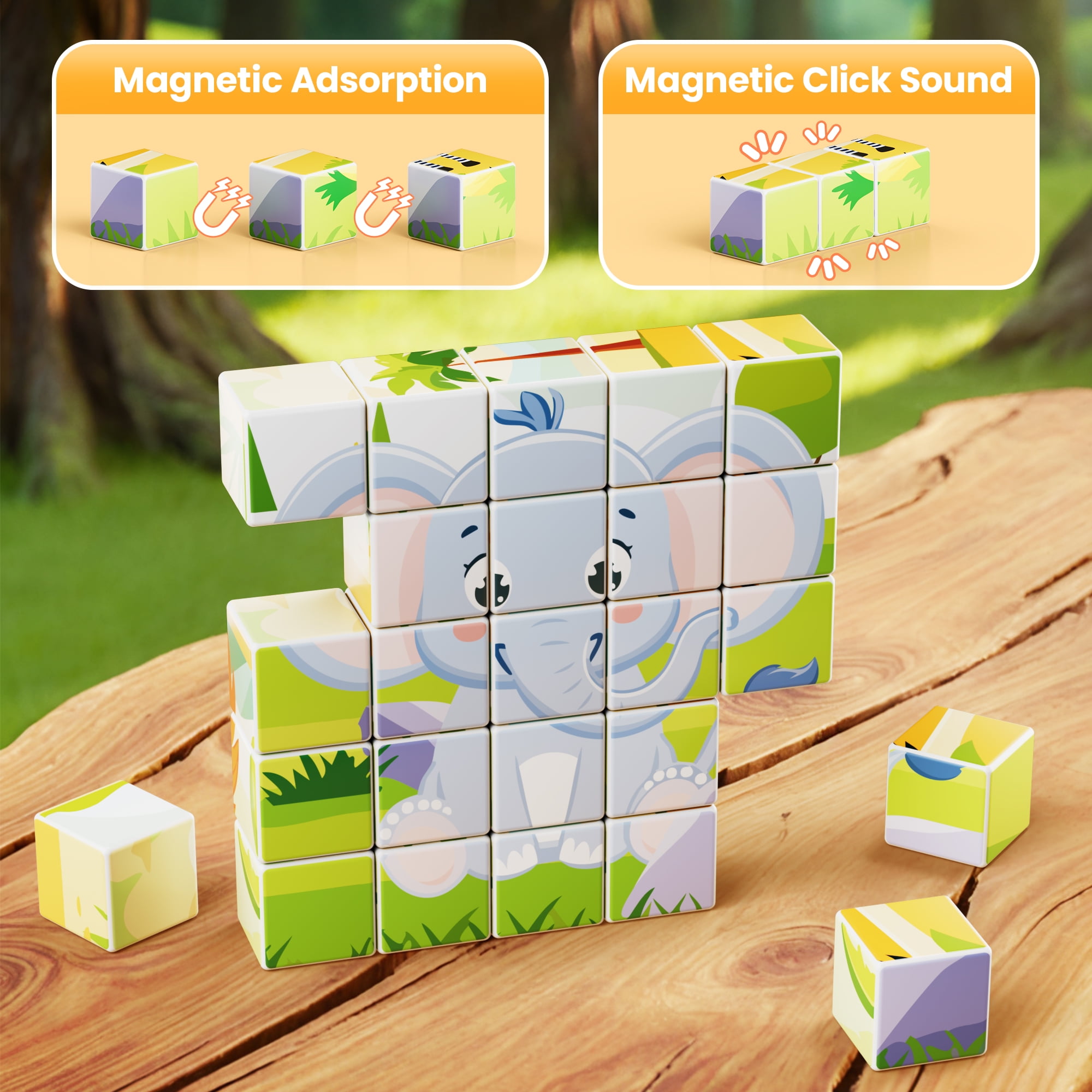 Contixo Magnetic Building Blocks Set, 6 Jungle Animal Scenes