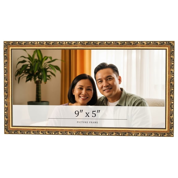 9x5 Frame Black & Gold Solid Wood Picture Frame Width 1.125 Inches | Interior Frame Depth 0.375