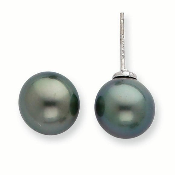 14K White Gold 9-10mm Saltwater Cultured Tahitian Pearl Earrings