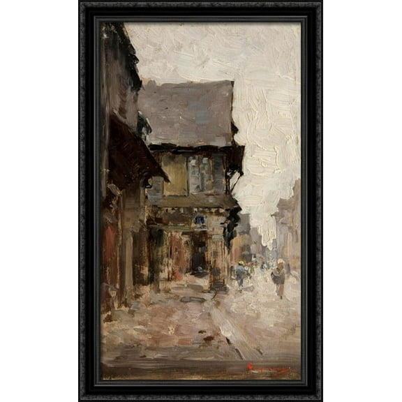 Case la vitre 24x40 Large Black Ornate Wood Framed Canvas Art by Nicolae Grigorescu