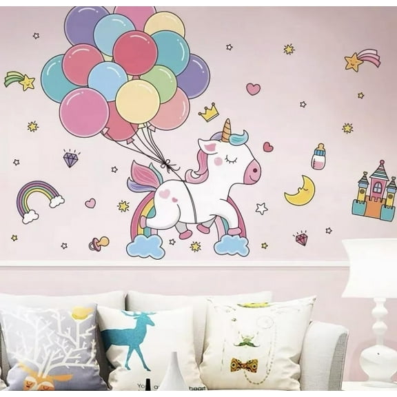Unicorn Wall Decals for Girls, Unicorn Wall Stickers, Colorful Unicorn Wall Art for Nursery Bedroom Kids Girls Baby 39" x 33"…