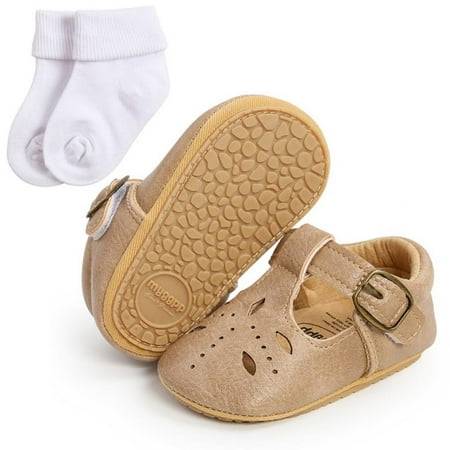 

Baby Girls PU Leather Shoes + Socks 0-18M Infant Hollow Out First Walker Non Slip Soft Sole Shoes