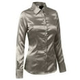 thumbnail image 2 of J. METHOD Women's Satin Button Down Shirt Long Cuff Sleeve Collar Silky Office Work Formal Casual Blouse Top NEWT74 Grey XL, 2 of 7