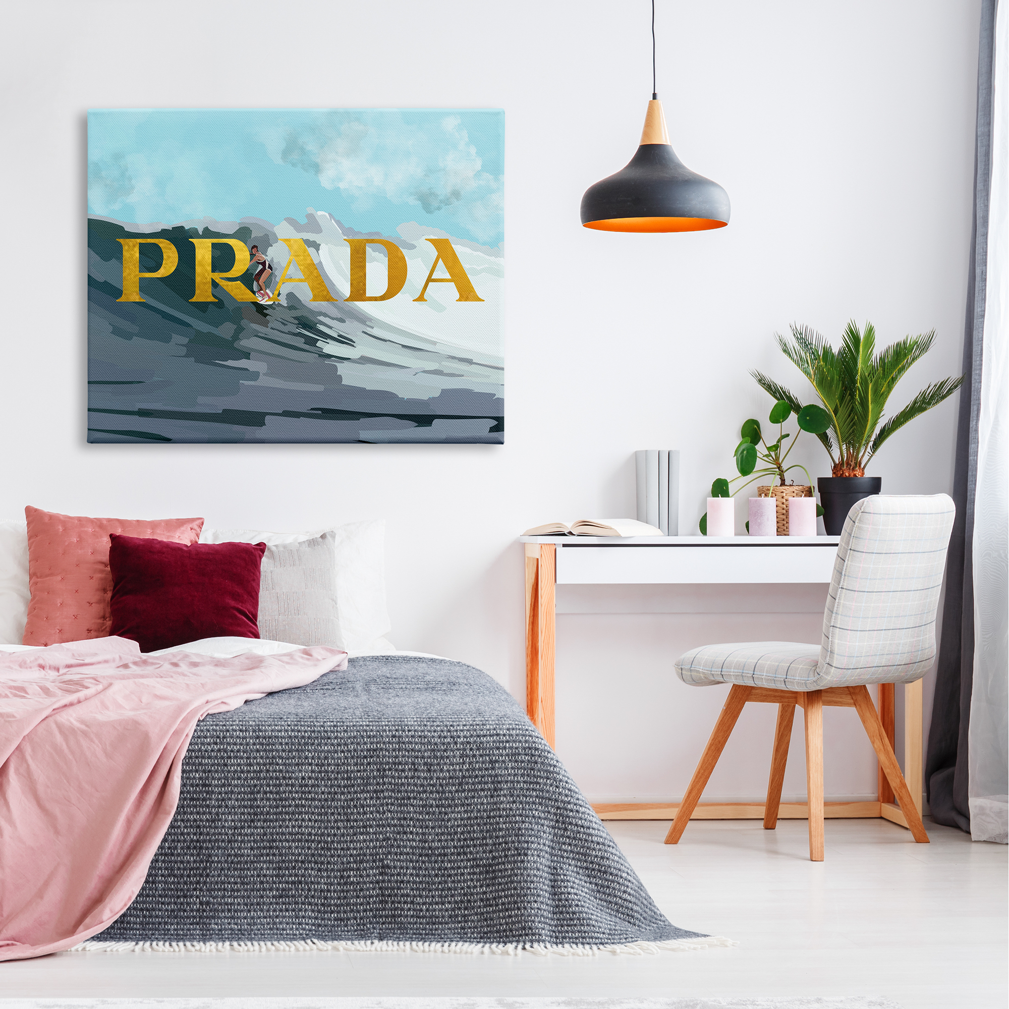 Stupell Industries Surfing with Glam Detail Nature Painting Gallery Wrapped Canvas Art Print Wall Art, 48 x 36