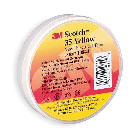 3M 10844-DL-5 3/4" Yellow Scotch Vinyl Electrical Tape No. 35