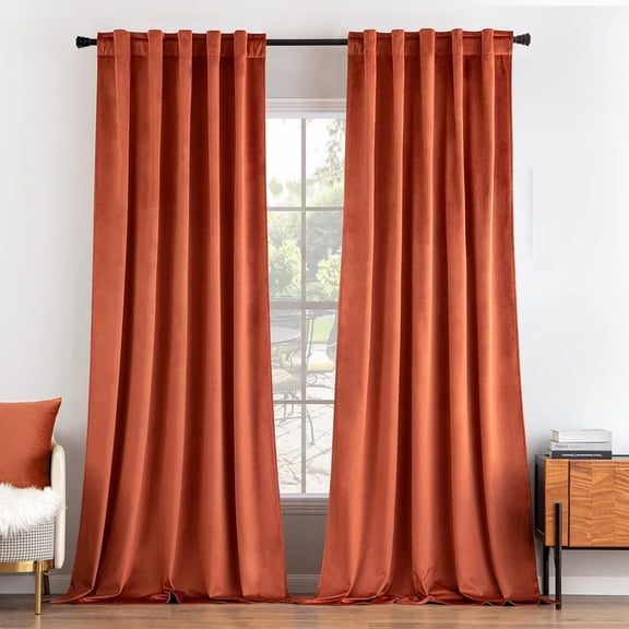 SIRIA Velvet Curtains 84In 2 Panels-Luxury Burnt Orange Blackout Curtains for Bedroom Living Room Thermal Insulated Super Soft Window Drapes Rod Pocket&Back Tab,Terracotta Rust Fall Decor