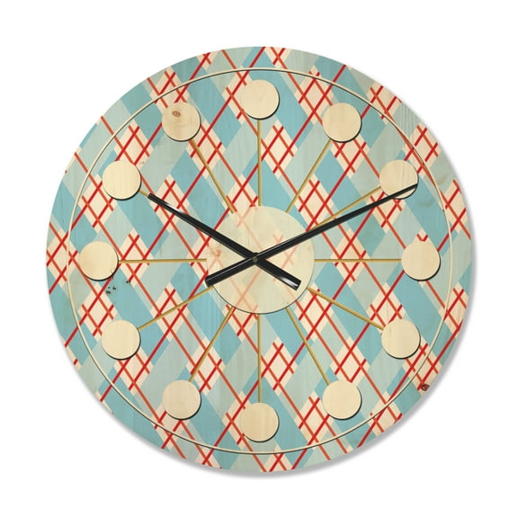 Designart 'Red and Blue Plaid' Mid-Century Modern Wood Wall Clock