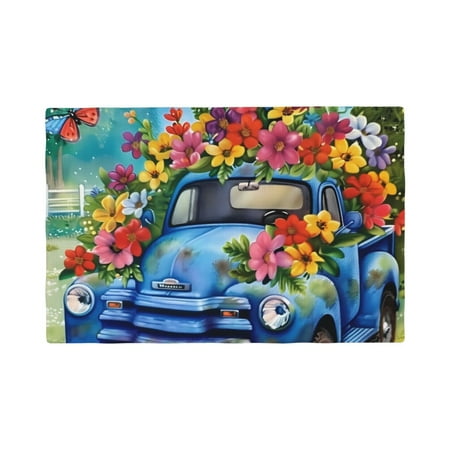 

Table Placemats Set of 6 - Floral Truck Welcome 12x18 In Faux Linen Double Heat Resistant Place Mats Cloth Indoor/Outdoor Placemats Washable Table Mats for Dining Kitchen Party