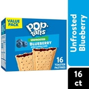 Pop-Tarts Unfrosted Blueberry Instant Breakfast Toaster Pastries, Shelf-Stable, Ready-to-Eat, 27 oz, 16 Count Box