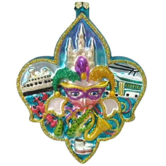 December Diamonds 79-81928 Blown Glass Mardi Gras Symbol Ornament, 5.75 Inches