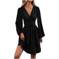 thumbnail image 1 of Manga Larga Vestido de Línea para las Mujeres Polka Impreso Cinco Cuartos de Mangas Acampanadas, Cuello Redondo Elegante, 1 of 9