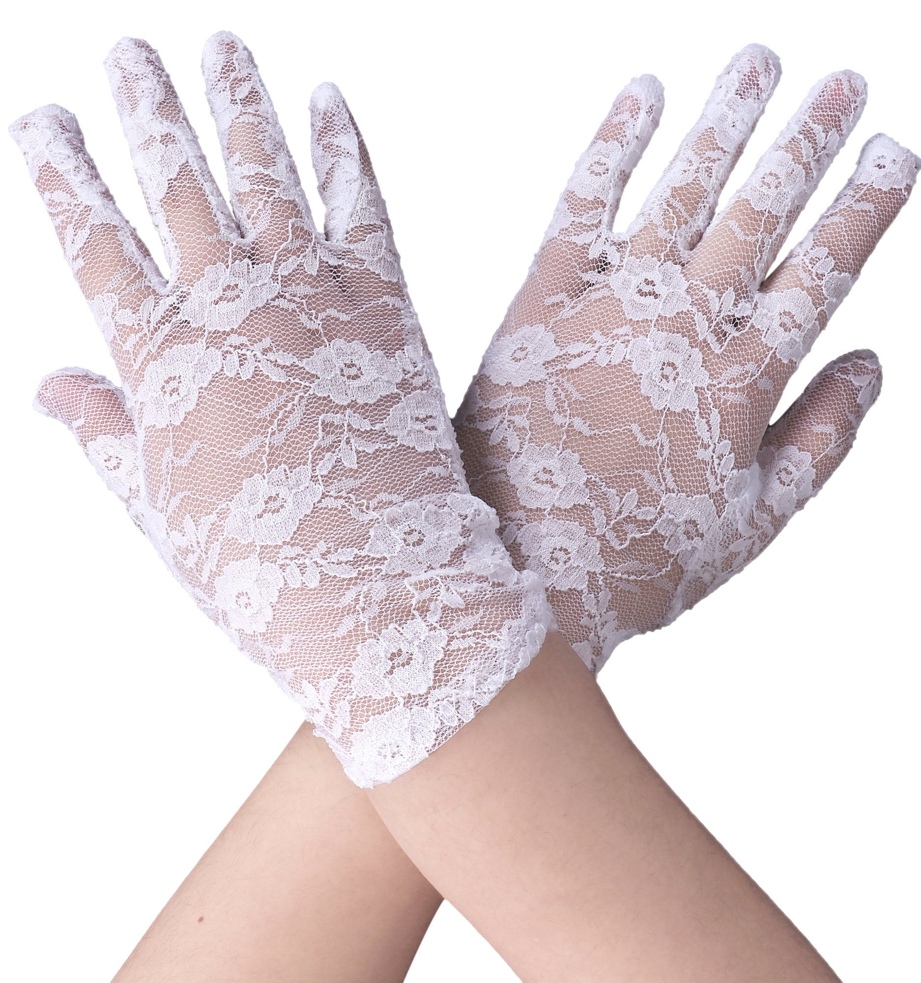 Stretch Gloves Sheer Lace, Wrist Length Special Occasion Wear, White