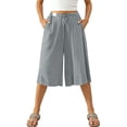 thumbnail image 5 of Qingpeng Womens Drawstring High Waist Cotton Linen Capri Culottes Lightweight Loose Wide Leg Pants Summer Beach Casual Trousers, 5 of 8