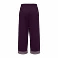 thumbnail image 6 of KDFJPTH Women's Striped Capri Pants Elastic Drawstring Waist Casual Everyday Trousers with Rolled Hem Dark Purple S, 6 of 7
