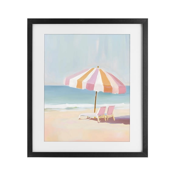 Stupell Industries Striped Umbrella & Chairs Black Framed Print Under Glass, design by The Prints Vibe