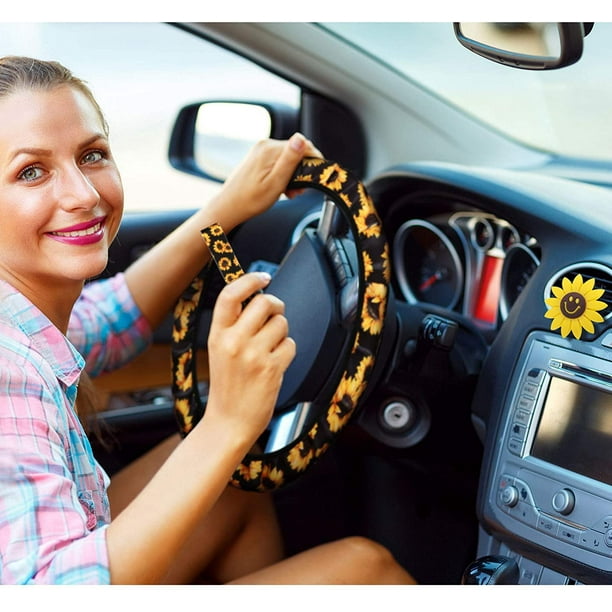 14 Pieces Sunflower Car Accessories Including Sunflower Rear Seat Covers Sunflower Steering Wheel Covers Sunflower Center Armrest Pad Covers and Car
