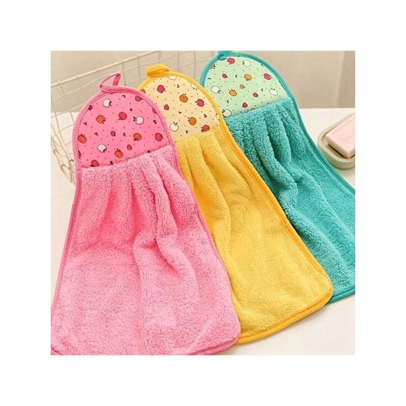3-Piece Colorful Hanging Kitchen Towel Set – Highly Absorbent Microfiber Dish Cloths with Loop, Soft & Reusable Hand Towels for Kitchen, Bathroom & Home Decor
