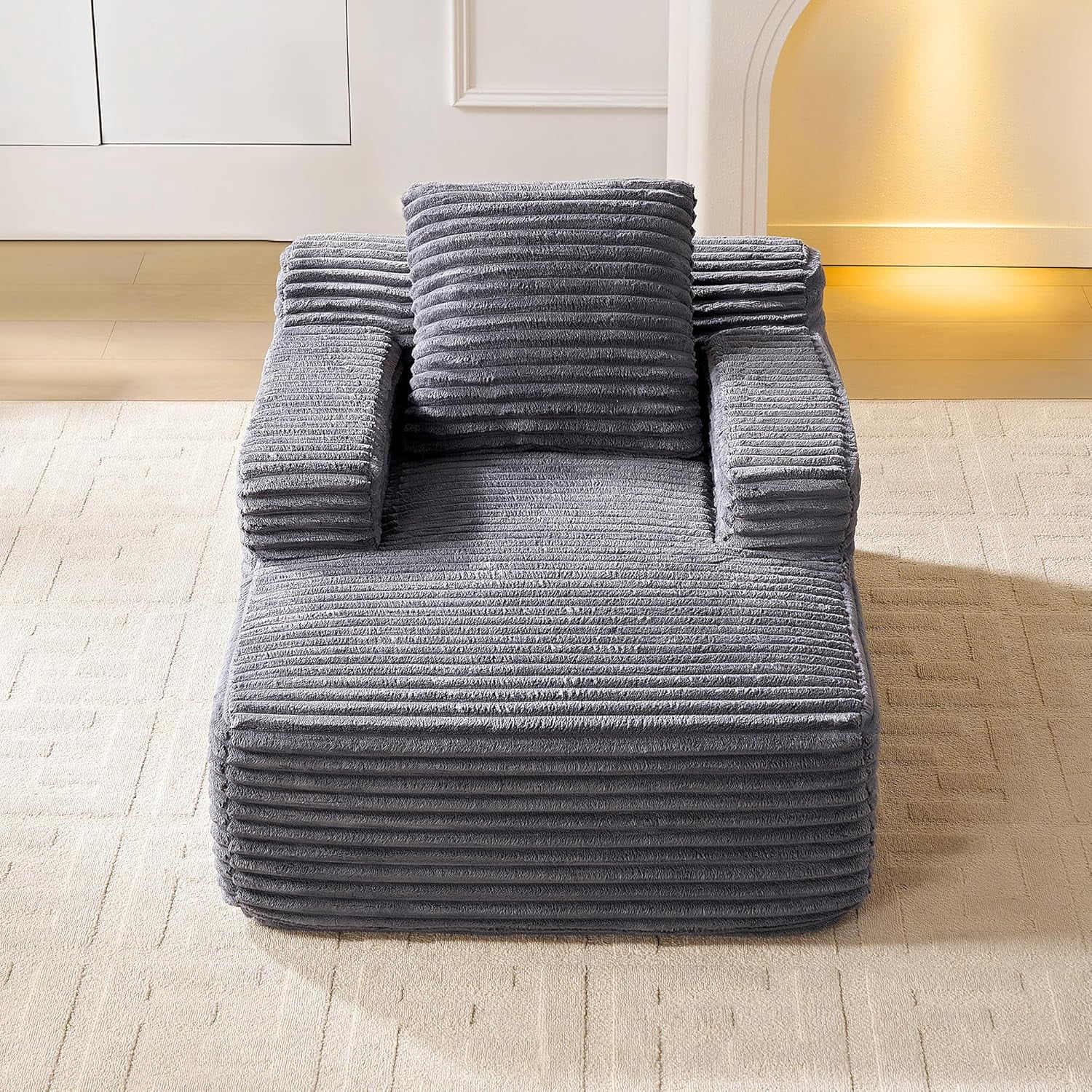 Akaber 31″W Sleeper Couch, Chaise Lounge Chair Indoor, Soft Corduroy Boneless Reading Chairs for Living Room, Bedroom, Movie Room (Grey, Small)