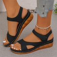 thumbnail image 5 of HTHLVMD Women's Wedge Sandals, Cut-Out Casual Sandals, Low Heel Comfort Shoes, Everyday Summer Shoes, Sandals for Women Thick Soles Open Toe Wedges Lightweight Hook and Loop Sandal, Black 6, 5 of 8