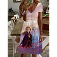 thumbnail image 3 of Yanluna Disney Frozen Robe Princesse Elsa pour Femmes Imprimée Col en V Manches Courtes Robe Décontractée Style Simple Vêtements pour Femmes, 3 of 5