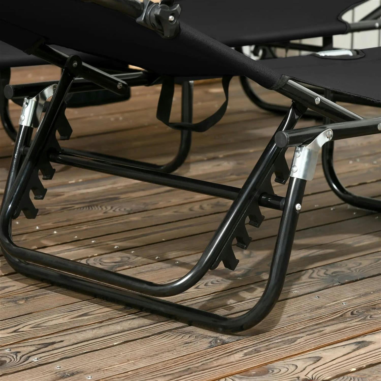 Demi Bonn Outdoor Folding Chaise Lounges Set of 2 with Canopy, Steel Frame, Side Pockets, Reclining Sun Chairs for Beach, Yard, Patio, Black