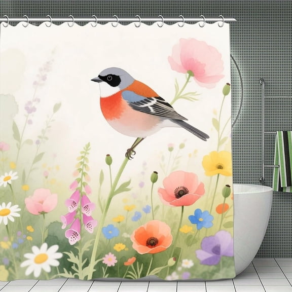 Colorful Wildflower Print Shower Curtain,Modern Fabric Waterproof Shower Curtain Set with Hooks 70.8×70.8Inch (180×180cm)