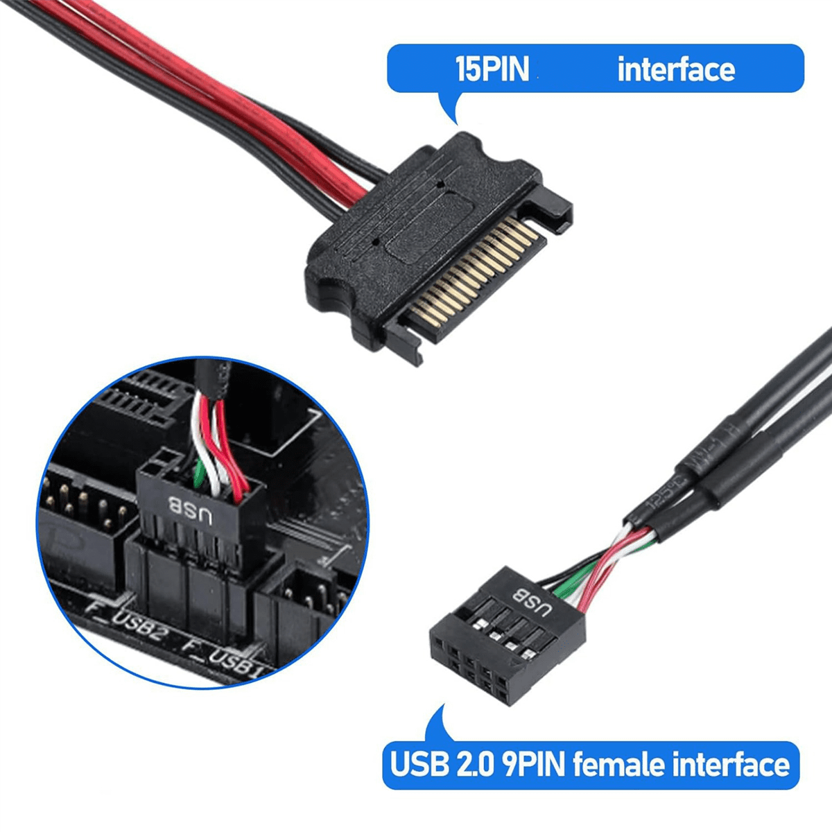 4X 9Pin USB Header Splitter with SATA Power Cable, Internal USB Hub Extension USB 2.0 Splitter Connector for Motherboard,4 x USB Hub Splitter,Black