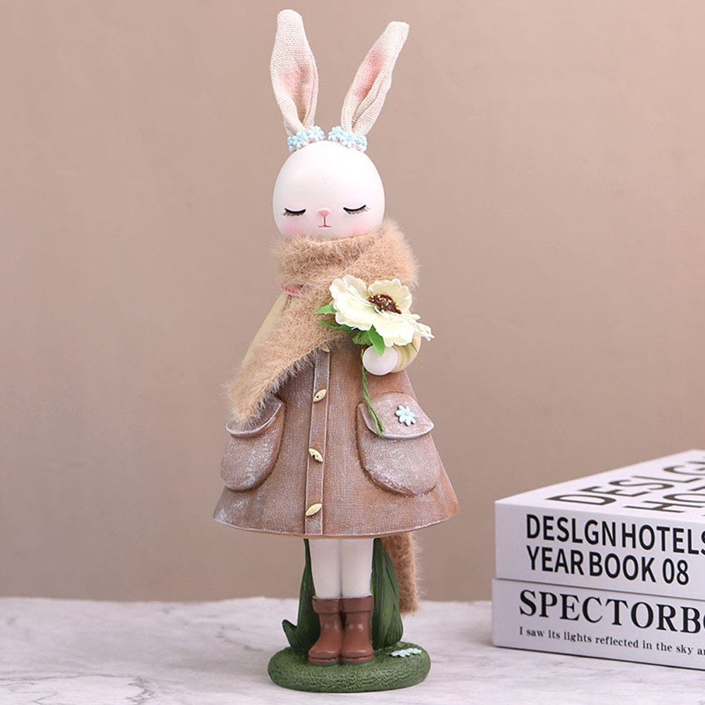 Jiibva Easter Bunny Statue Resin Rabbit Ornaments Cartoon Bunny Desktop Decor Rabbit Home Ornaments Bunny Easter Party Decor