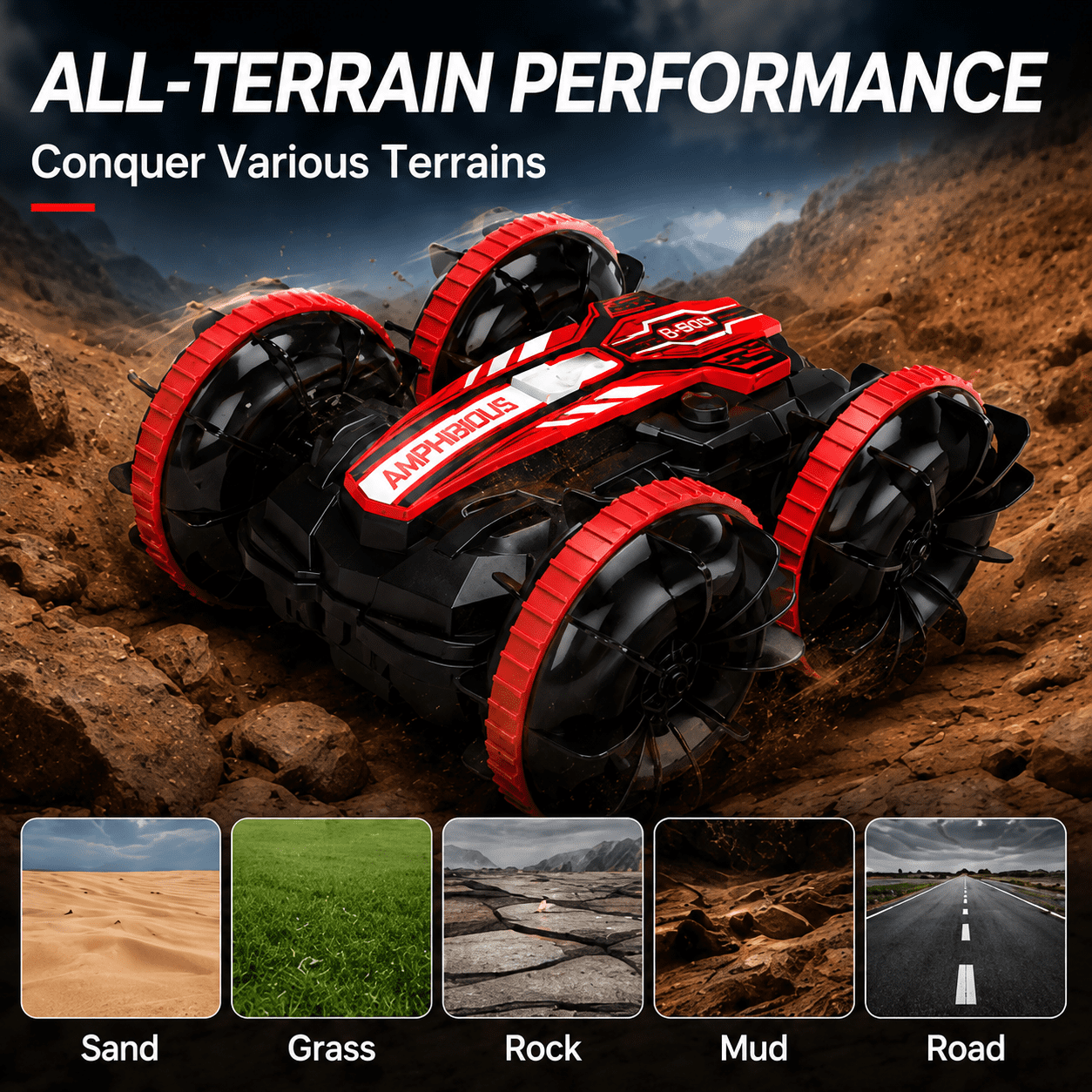 VILINICE 1:16 RC Car Toy for Kids, Amphibious Remote Control Car with 360° Flip Rotation, 4WD All-Terrain, Double-Sided Driving, Waterproof RC Truck Toy Car Gift for Boys Girls