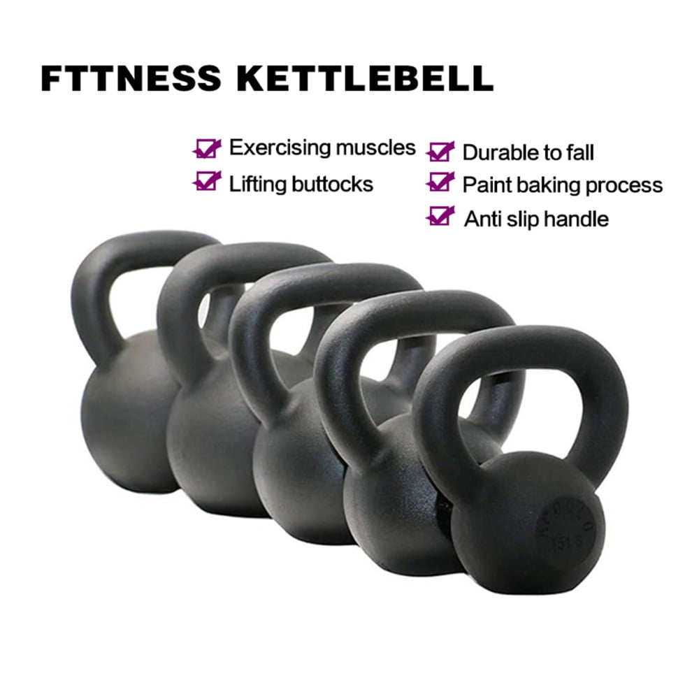 Riwcyla 15LB Solid Cast Iron Kettlebell, Flat Base Powder Coated Weight for Home Gym Strength Training