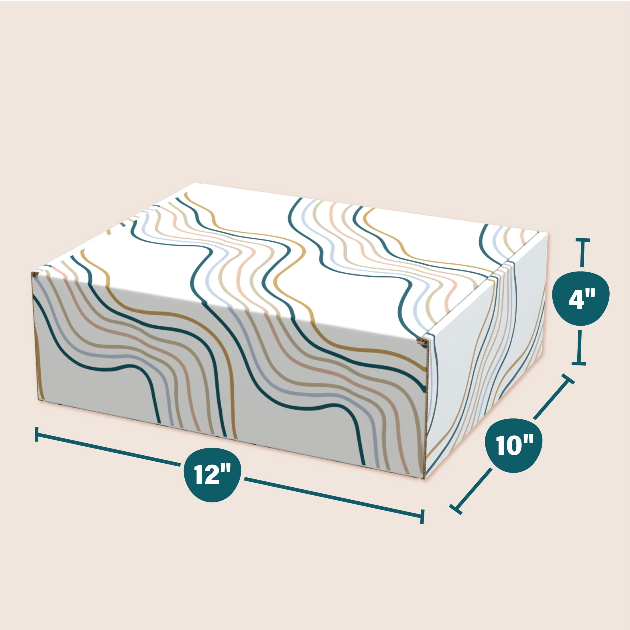 Printed Decorative Mailing, Shipping and Gift Boxes, Tuck Top Closure, 12" x 10" x 4", Wave Print, 12 -Count Pack