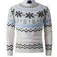 thumbnail image 6 of ZVNAΖH Men's Nordic Fair Isle Snowflake Knit Sweater Casual Crew Neck Pullover Slim Fit Knitted Christmas Sweaters Holiday Party, 6 of 9