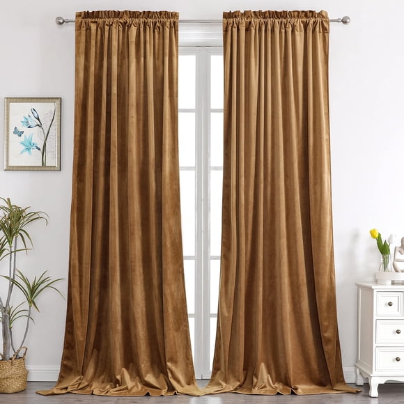 Cortinas Benedeco de terciopelo camel para dormitorio, ventana, 2 paneles