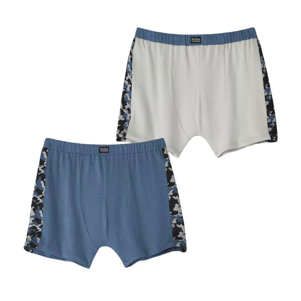 Atlas For Men - Pantalones Cortos Cuadrados Camuflaje para Hombre - Pack de 2 (Gris, Azul)