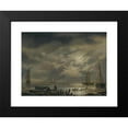thumbnail image 2 of Hendrick Jacobsz. Dubbels 14x11 Black Modern Framed Museum Art Print Titled - A Moonlit Coastal Landscape with Fishermen in the Foreground, 2 of 5