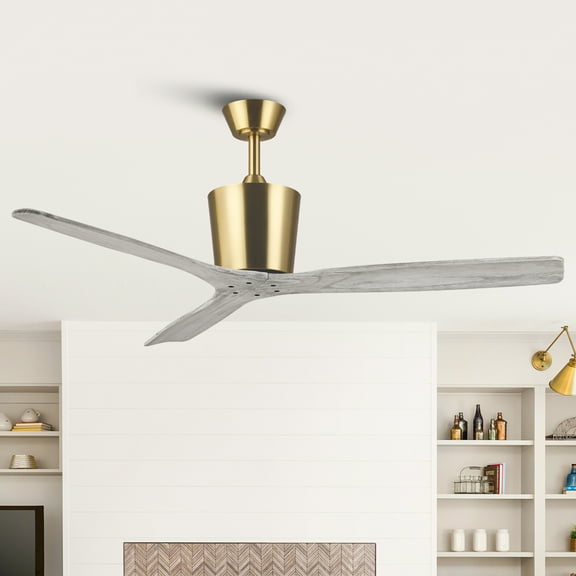 Parrot Uncle 54" Modern Gold Propeller Solid Wood Blades Ceiling Fan without Lights, 5"/10" Downrods, Remote Control