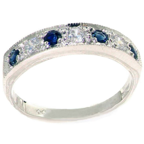 LBG 10k White Gold CubicZirconia and Sapphire Womens Band Ring - Sizes 4 to 12 Available