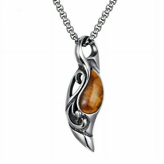 Aegis Cool Mens Tiger Eye Stone Pendant Necklace Stainless Steel Men Vintage
